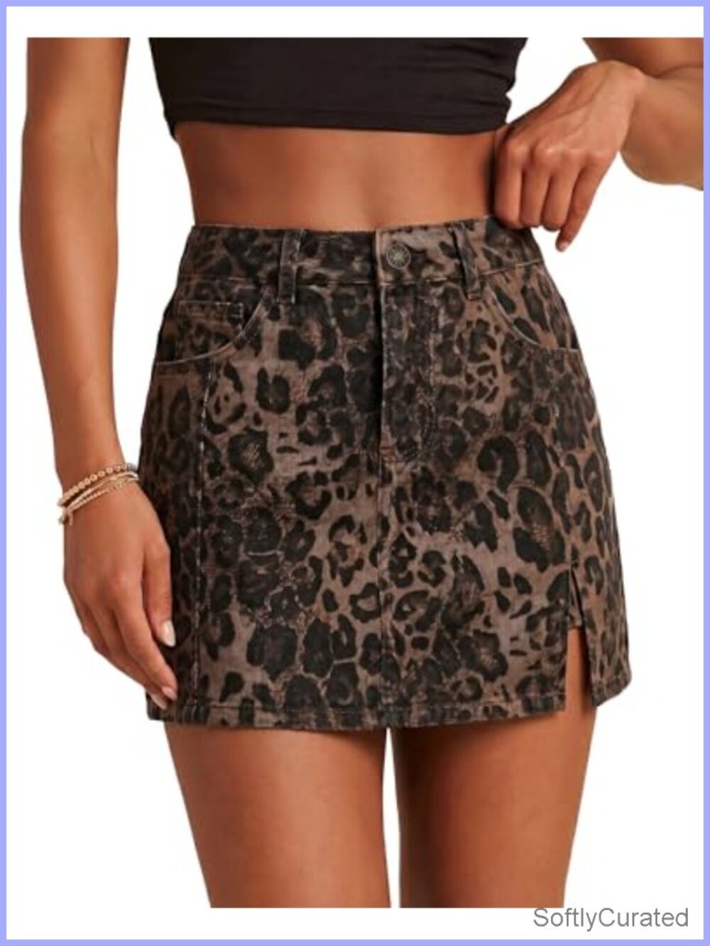 Denim Cotton Skort with Shorts, High Waisted Stretchy Jean Skort, Slit Mini